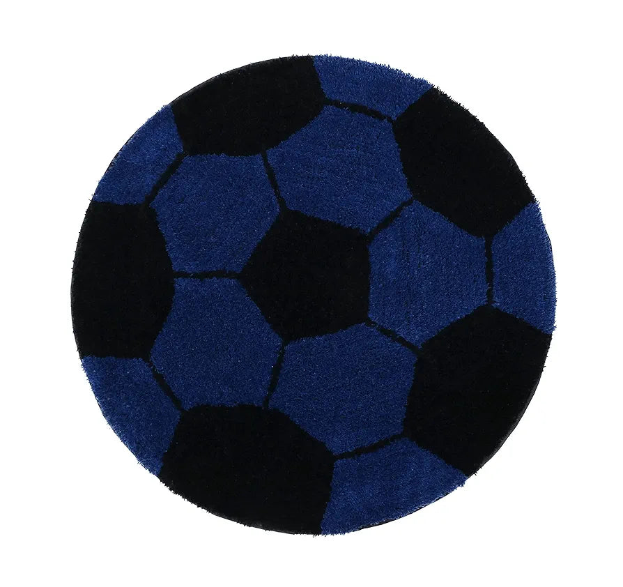THE HOME TALK Football Design Kids Cotton Round Bathmats | Anti-Skid | Rug for Bathroom,Bedroom,Nursery School | Soft Bath Rug | 60 CM Round | Blue